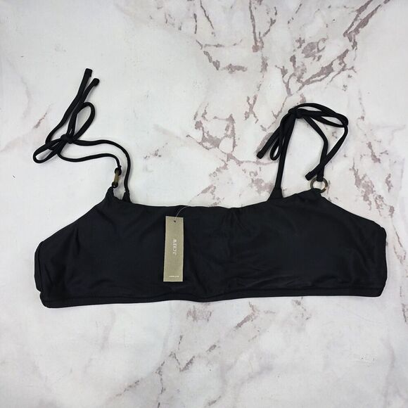 J Crew Swim Top 2X Black O Ring Tie Shoulder Square Neck Bikini Padded BF175 - Picture 1 of 11